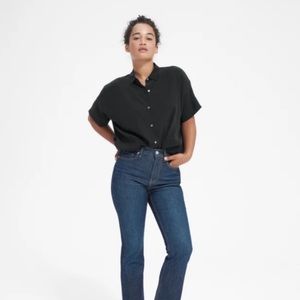 Everlane The Clean 100% Silk Short Sleeve Boxy Button Down Shirt Black Size 4